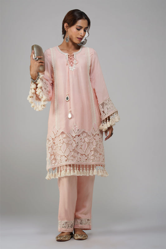 Pastel Pink Cotton Tunic Set - Noor-e-Rang