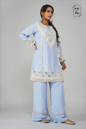 Straight Tunic Set Sky Blue Cotton - Noor-e-Rang