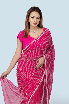 Radiant Fuchsia Pink Organza Saree - Zaalima Fashion
