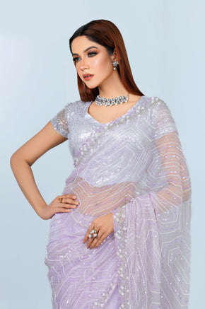 Icy Lavender Organza Saree – Sequin Embellished Glam