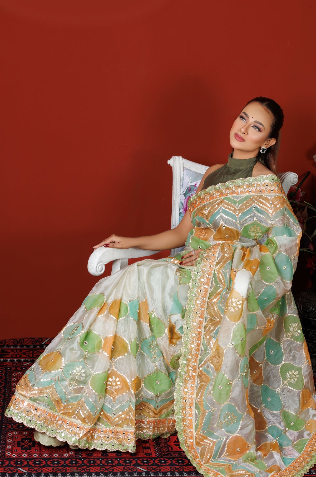 Multicolor Bandhani Georgette Saree - Zaalima Fashion