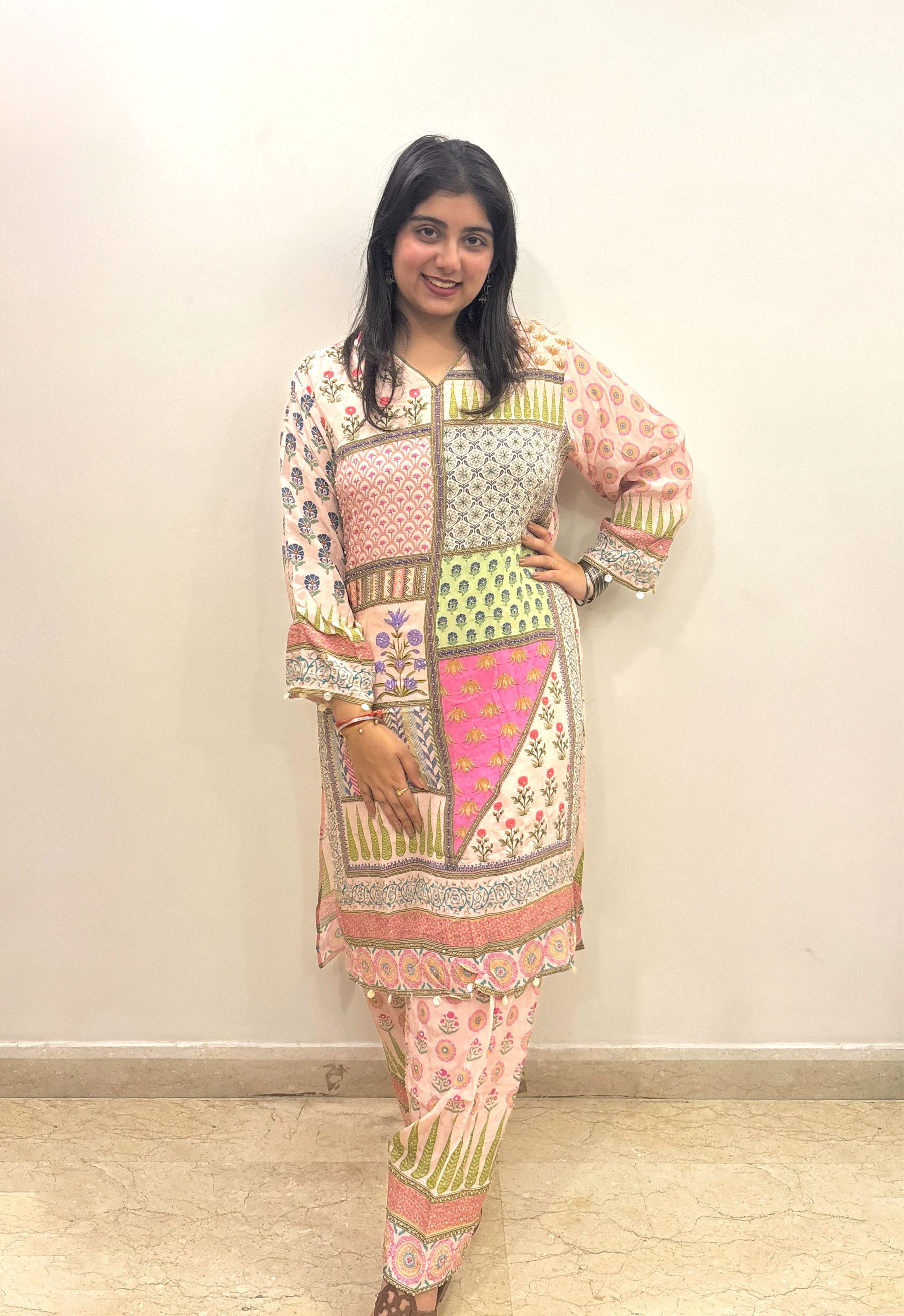Pastel Printed Crepe Suit with Stylish Design