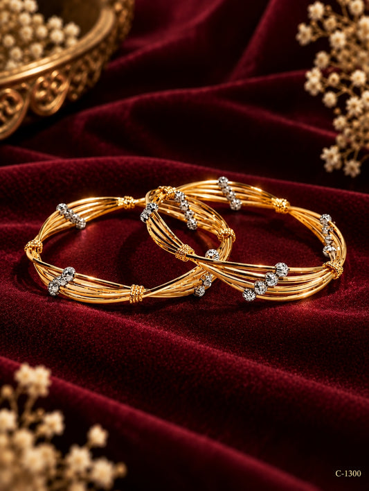 Gold Plated Multi-Layer Bangles with Beaded Detailing Jewellery Set