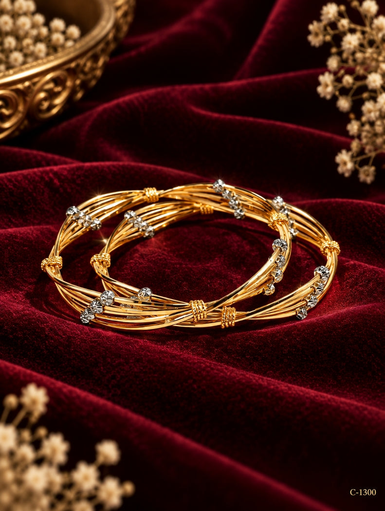 Gold Plated Multi-Layer Bangles with Beaded Detailing Jewellery Set