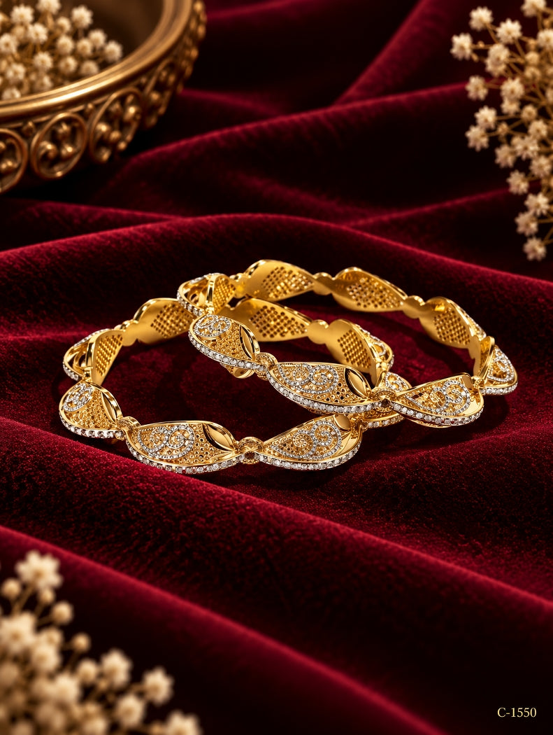 Gold Plated Traditional Bangles with Intricate Detailing Jewellery Set