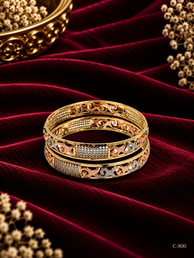 Gold Plated Floral Bangles for Women, Traditional Jewellery Set