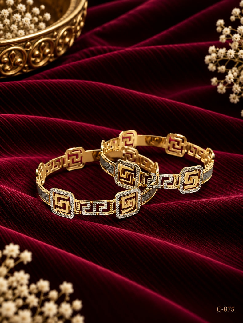 Gold Plated Geometric Bangles for Women Jewellery Set