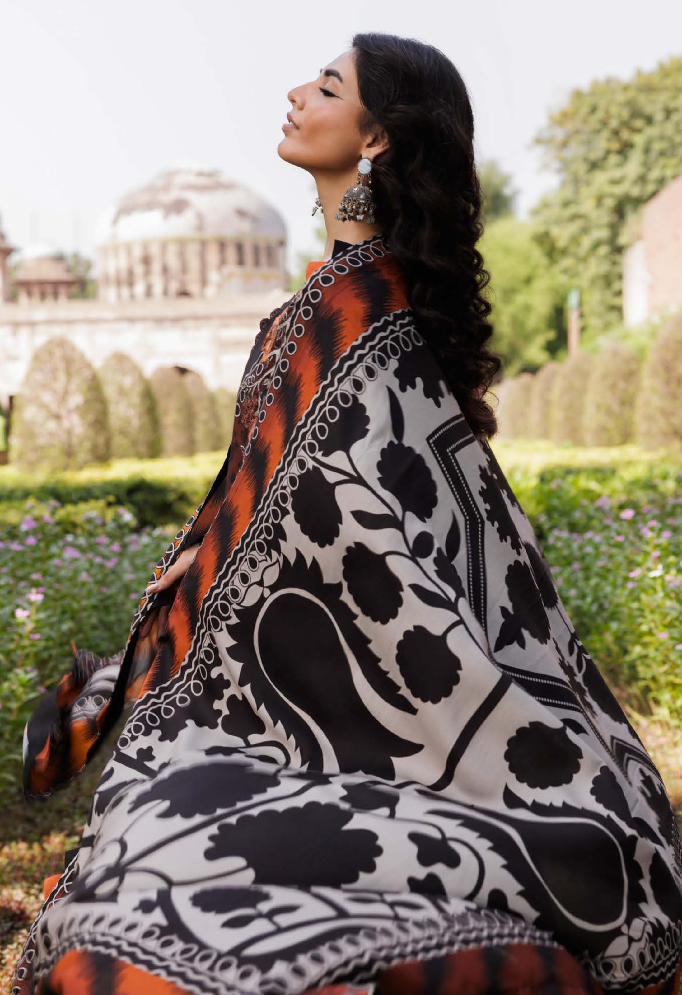 Brown Animal Print Embroidered Printed Linen Suit Set - Charizma's Collection