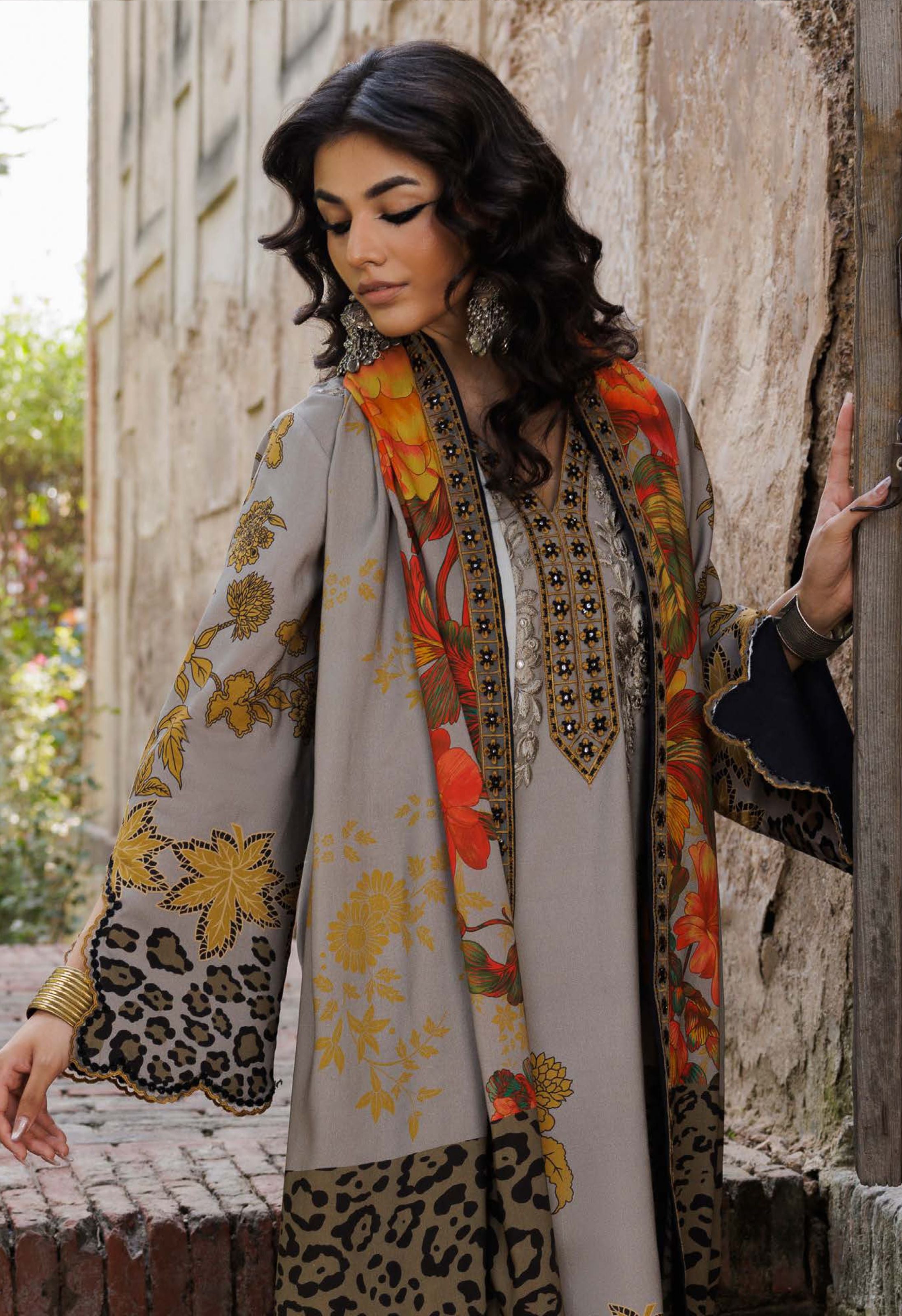 Grey Yellow Floral Animal Print Linen Suit Set - Charizma's Collection