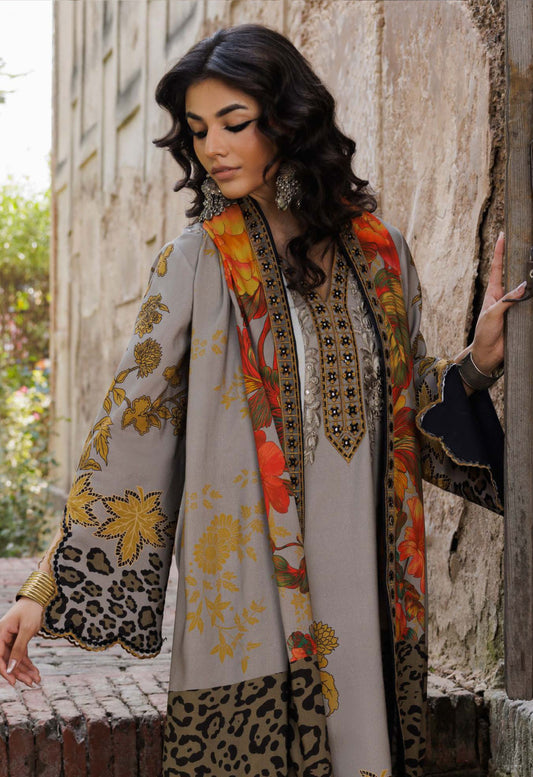 Grey Yellow Floral Animal Print Linen Suit Set - Charizma's Collection