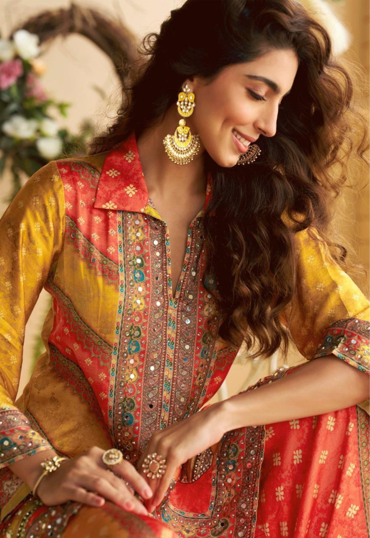 Vibrant Crepe Silk Festive Printed Co-ord Set - Zaalima Fashion