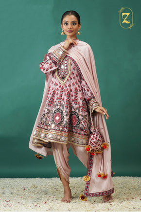 Baby Pink Embroidered Muslin Anarkali | Noor-E-Rang by Zaalima