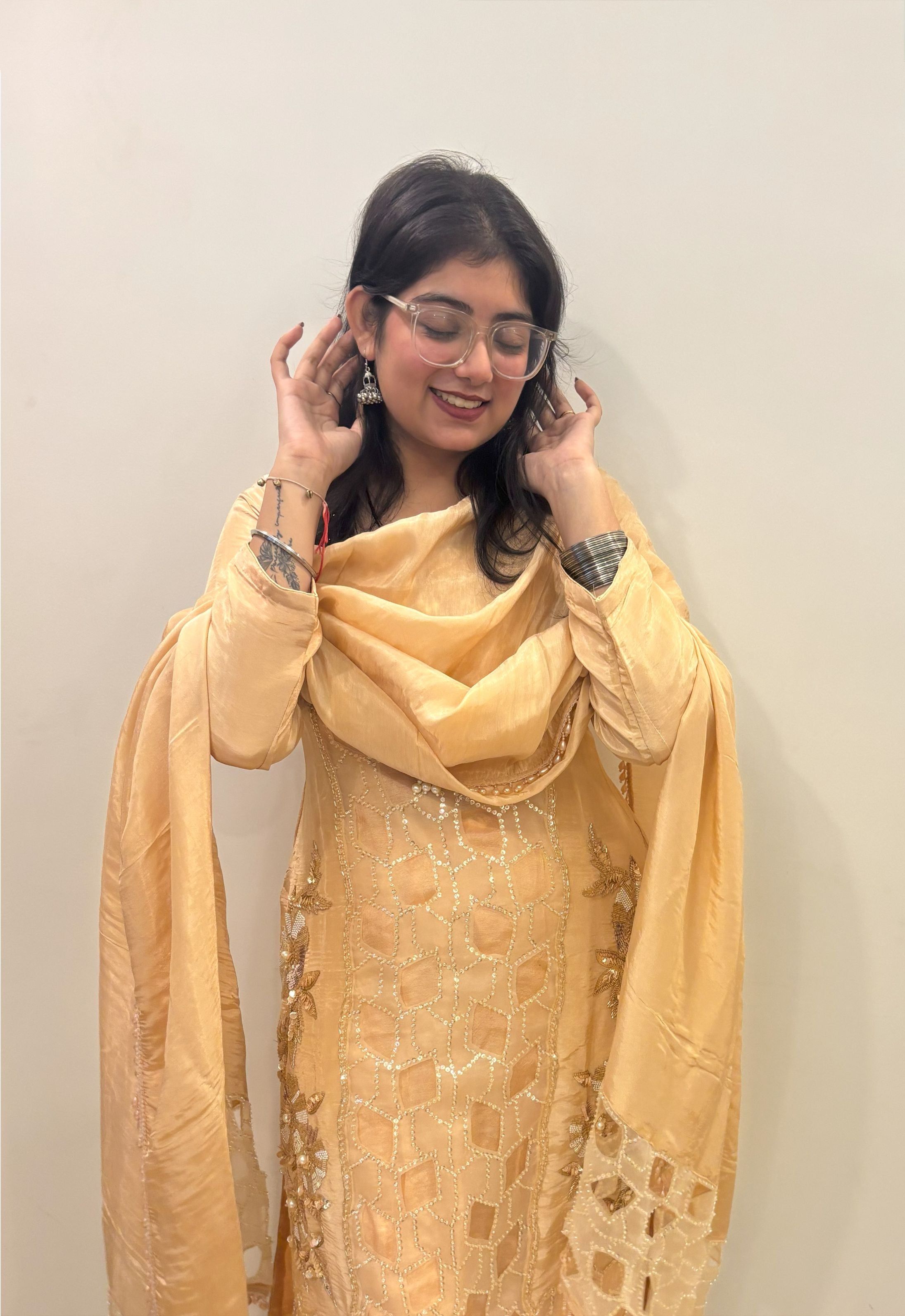 Elegant Tissue Fabric Suit Set with cut work