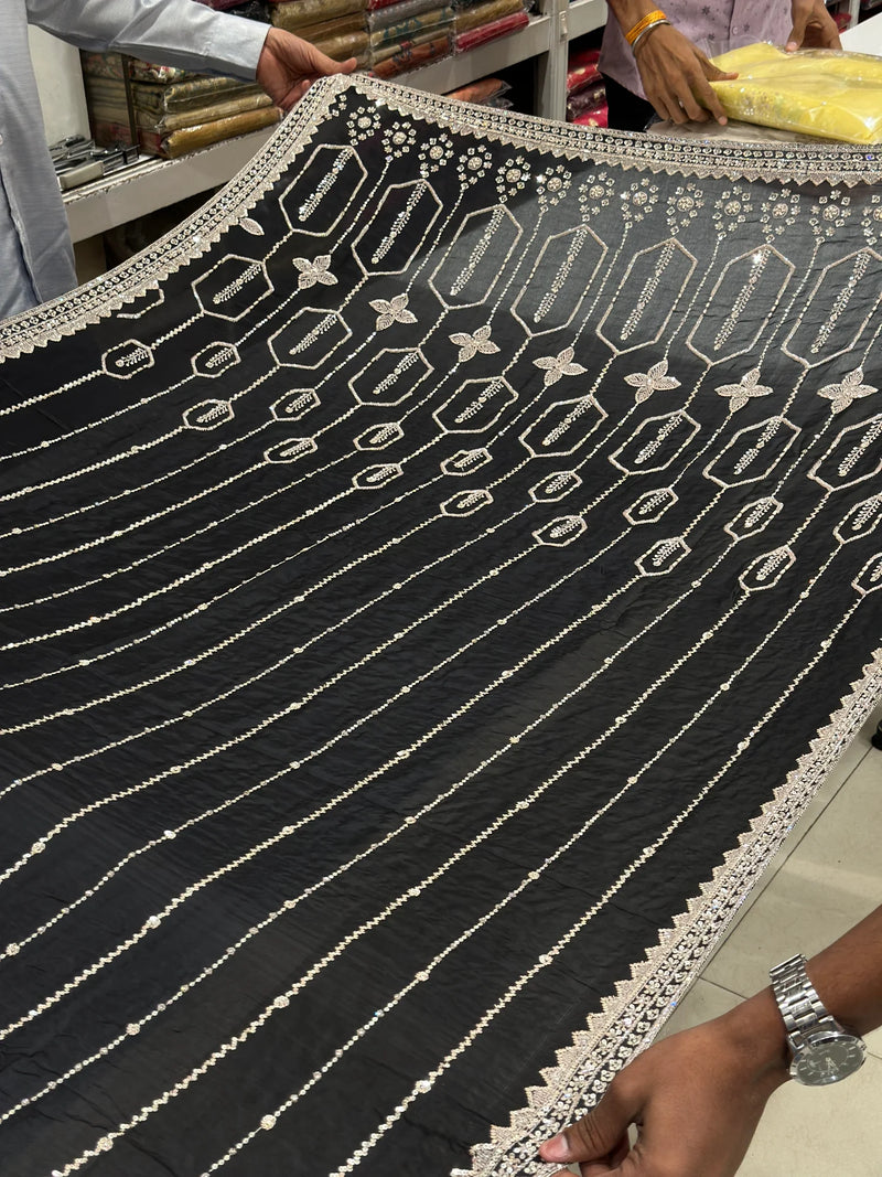 Black Chiffon Embroidery Saree