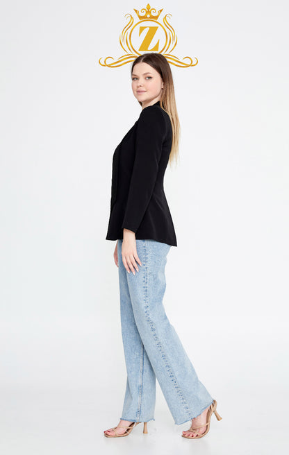 Long Sleeve Crepe Solid Color Regular Jacket
