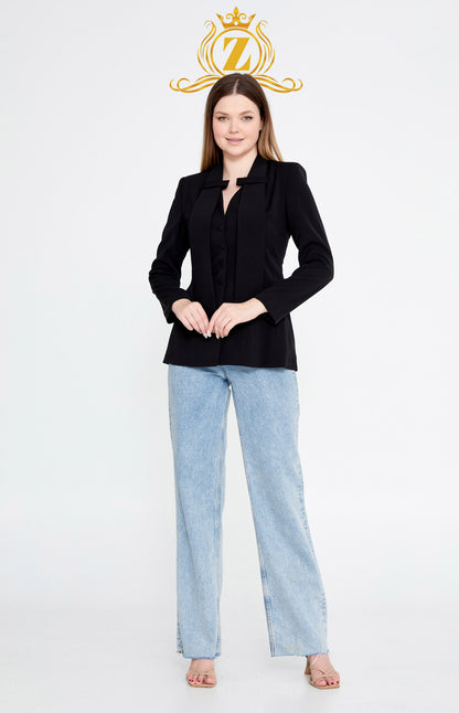 Long Sleeve Crepe Solid Color Regular Jacket