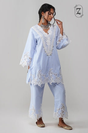 Sky Blue Stripe Pattern Co-ord Set - Noor-e-Rang