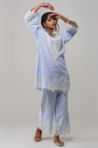 Sky Blue Stripe Pattern Co-ord Set - Noor-e-Rang