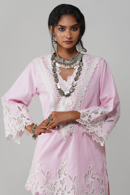 Light Pink Stripe Pattern Co-ord Set - Noor-e-Rang