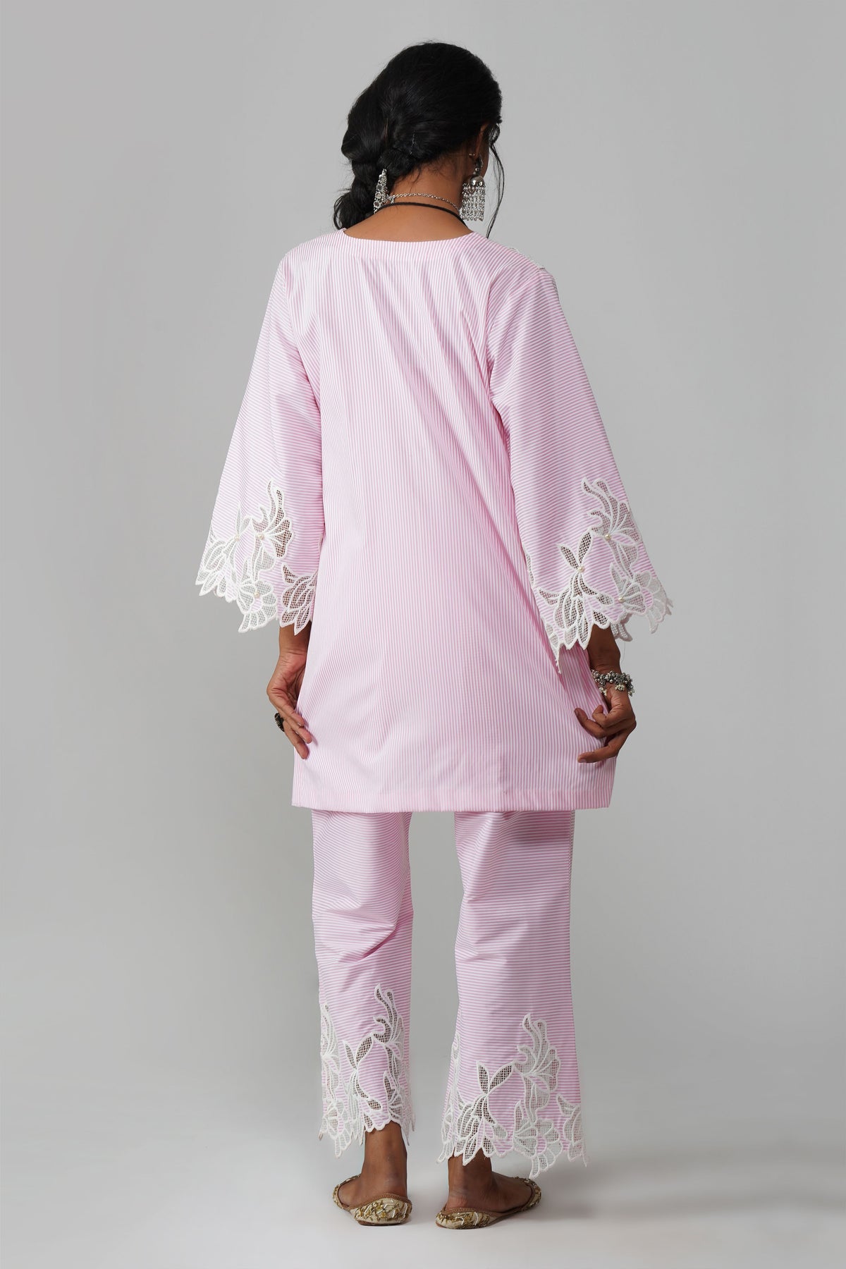 Light Pink Stripe Pattern Co-ord Set - Noor-e-Rang