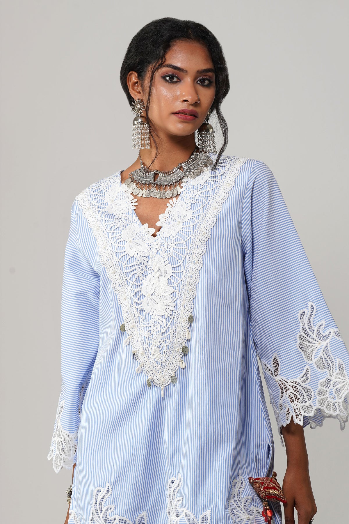 Sky Blue Stripe Pattern Co-ord Set - Noor-e-Rang