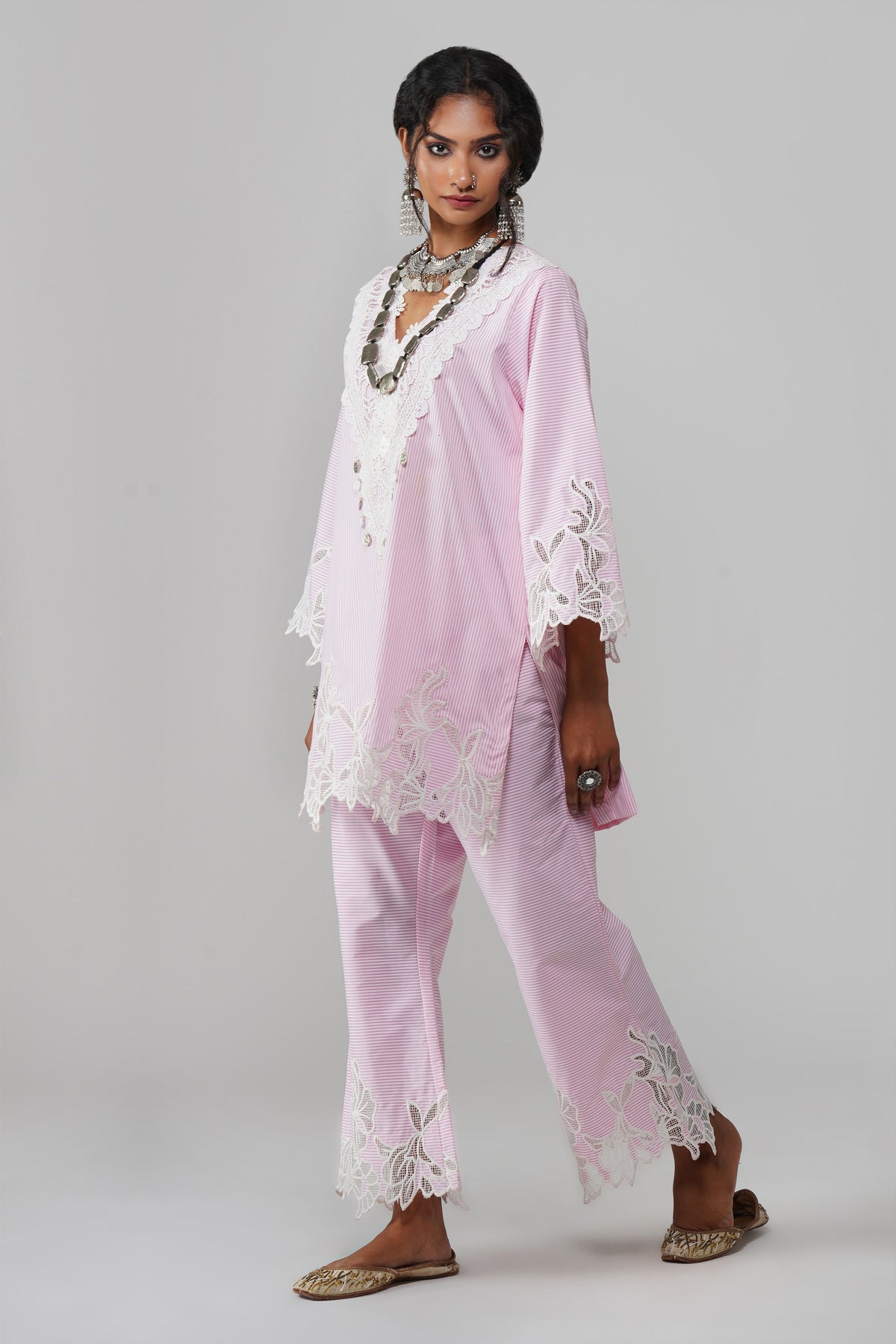 Light Pink Stripe Pattern Co-ord Set - Noor-e-Rang