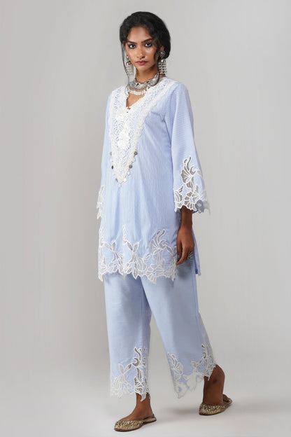 Sky Blue Stripe Pattern Co-ord Set - Noor-e-Rang