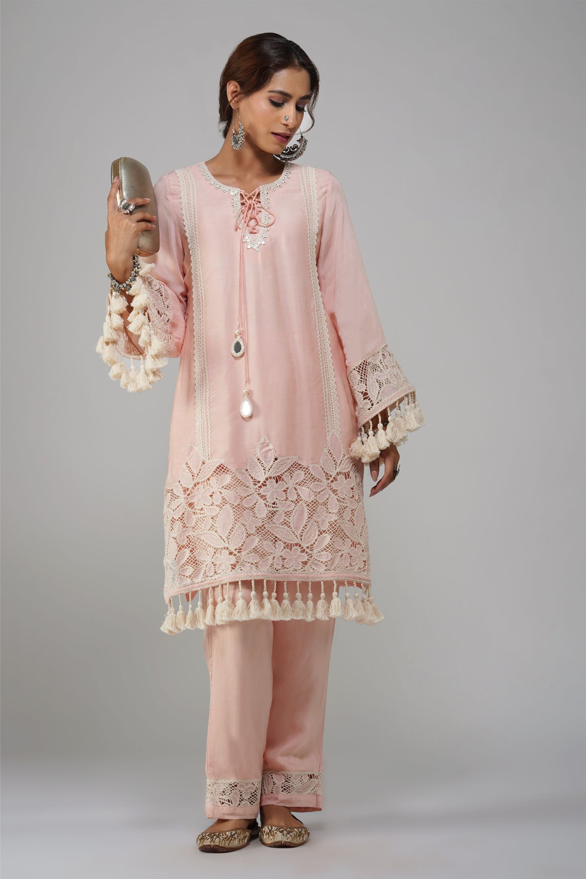 Pastel Pink Cotton Tunic Set - Noor-e-Rang