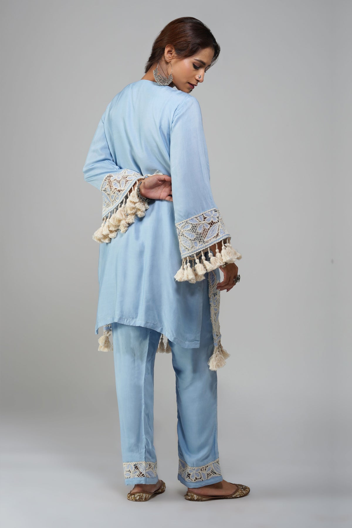 Sky Blue Cotton Tunic Set - Noor-e-Rang