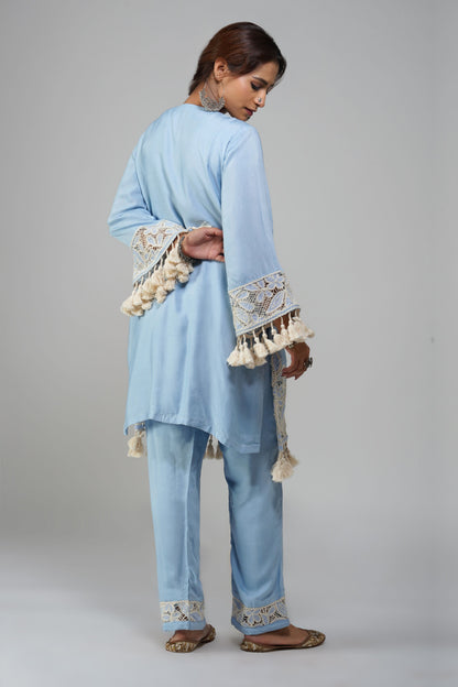 Sky Blue Cotton Tunic Set - Noor-e-Rang