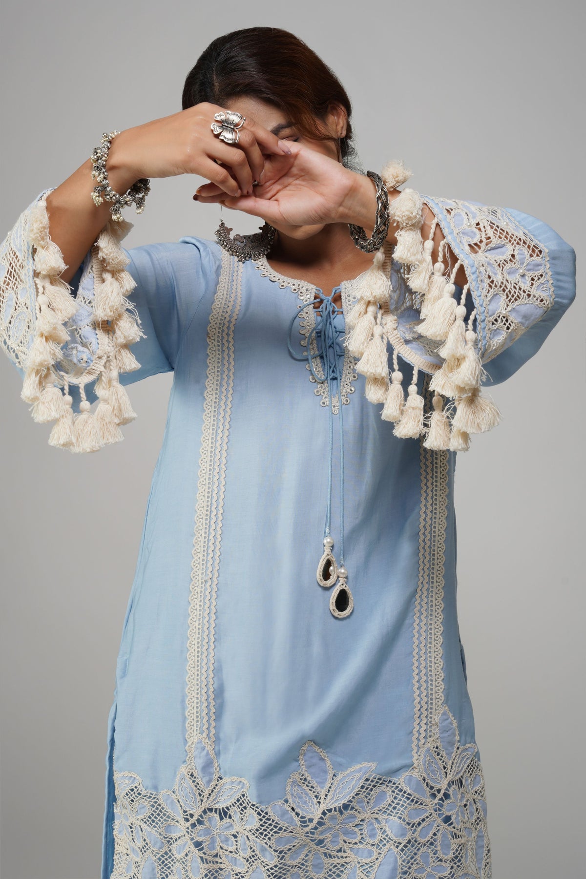 Sky Blue Cotton Tunic Set - Noor-e-Rang