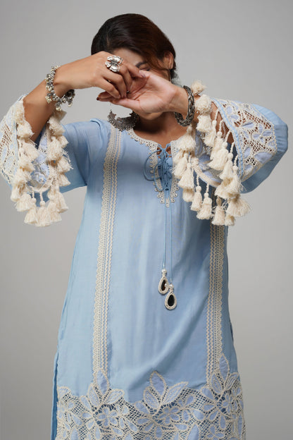 Sky Blue Cotton Tunic Set - Noor-e-Rang