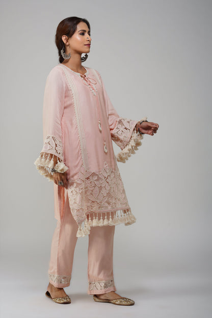 Pastel Pink Cotton Tunic Set - Noor-e-Rang