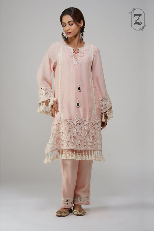 Pastel Pink Cotton Tunic Set - Noor-e-Rang
