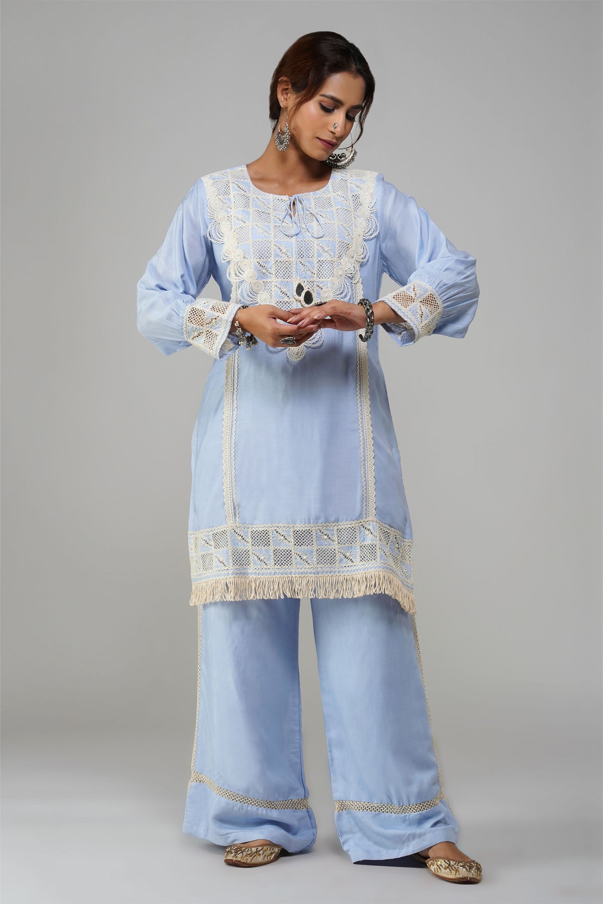 Straight Tunic Set Sky Blue Cotton - Noor-e-Rang