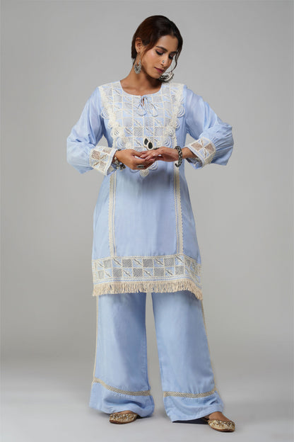 Straight Tunic Set Sky Blue Cotton - Noor-e-Rang