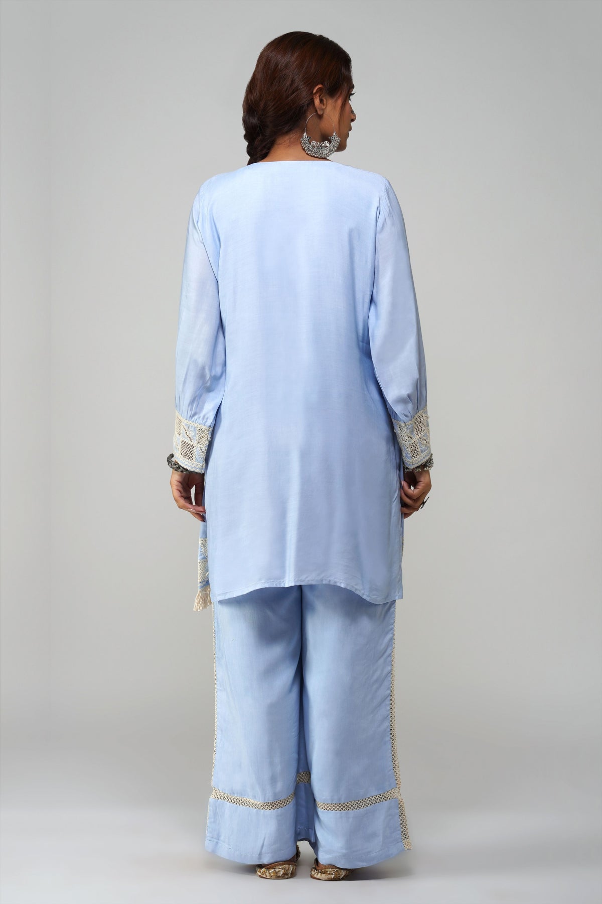 Straight Tunic Set Sky Blue Cotton - Noor-e-Rang