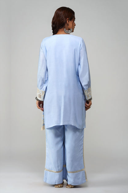 Straight Tunic Set Sky Blue Cotton - Noor-e-Rang