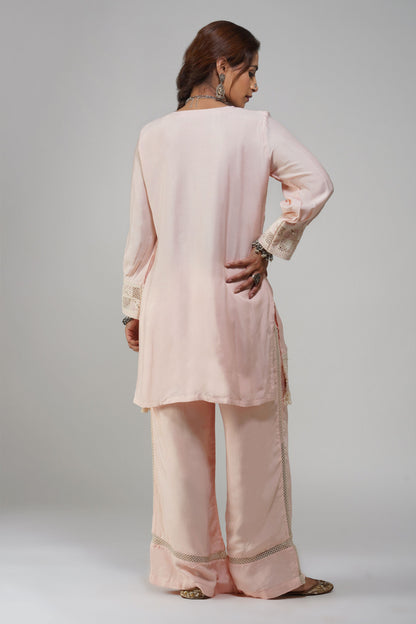 Straight Tunic Set Pastel Pink Cotton - Noor-e-Rang