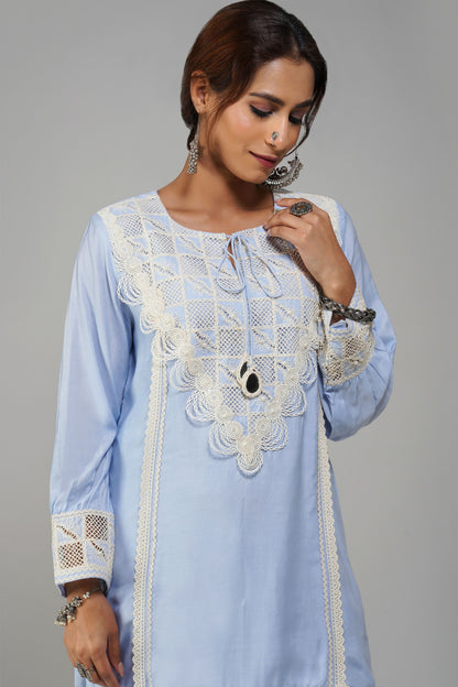 Straight Tunic Set Sky Blue Cotton - Noor-e-Rang