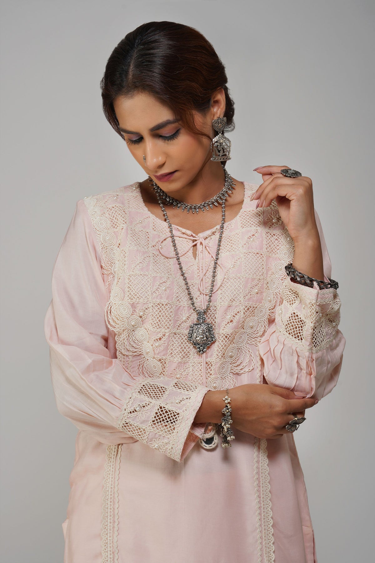 Straight Tunic Set Pastel Pink Cotton - Noor-e-Rang