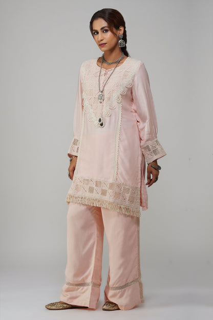 Straight Tunic Set Pastel Pink Cotton - Noor-e-Rang