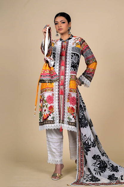 Multicolor Cotton Muslin Suit Set with Floral & Tribal Print
