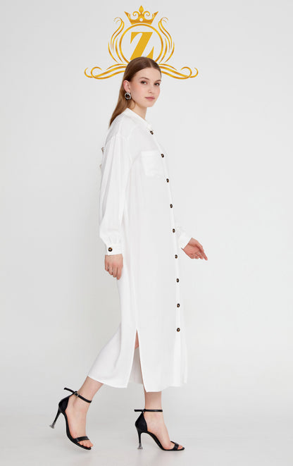 Long Sleeve Midi Linen Column Regular Casual Dress