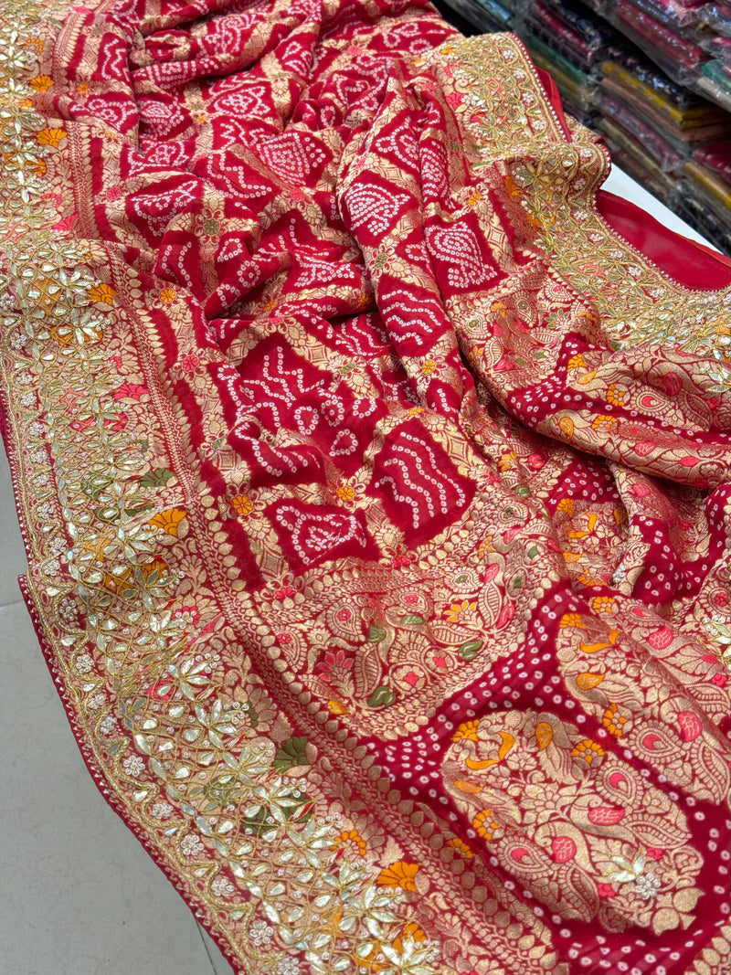 Red Gharchola with Gotapatti Saree