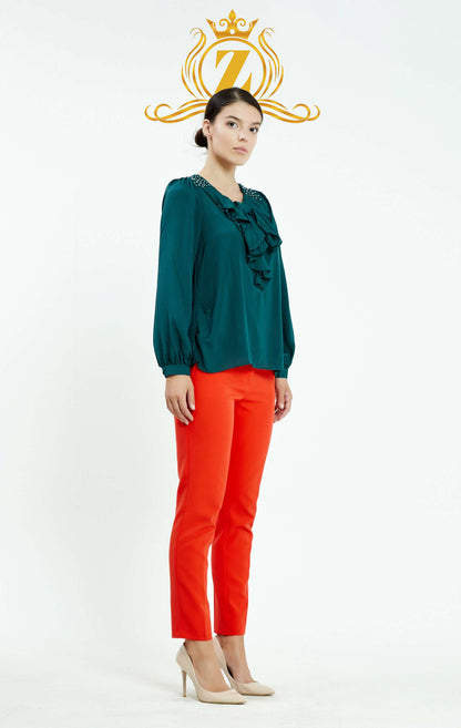 Long Sleeve Solid Color Regular Blouse 