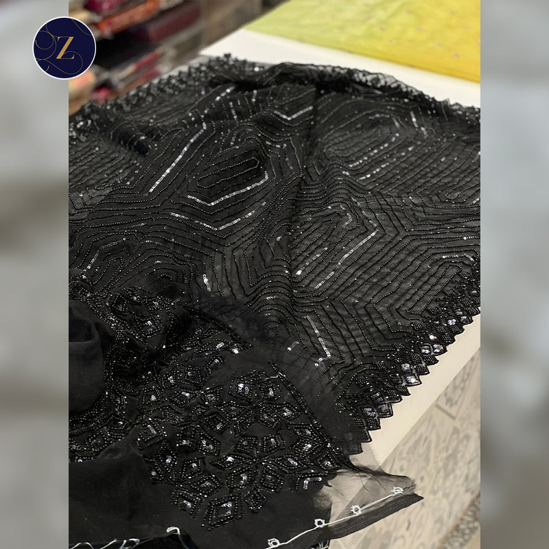 Black Organza Sequin Moti Embroidery