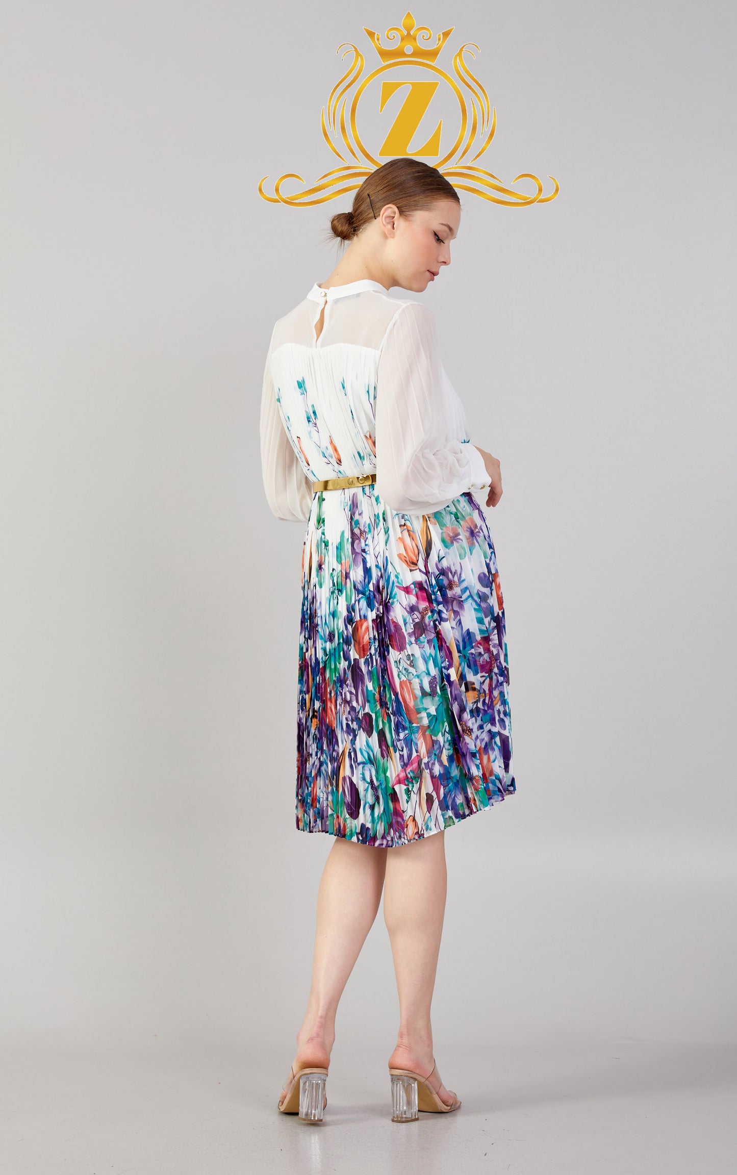 Long Sleeve Midi Chiffon Column Plus Size Casual Dress 