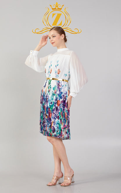 Long Sleeve Midi Chiffon Column Plus Size Casual Dress 
