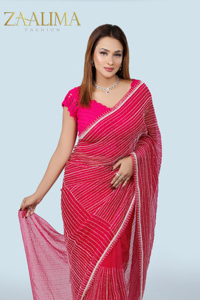 Rani Pink Organza Moti Sequin Embroidery Saree